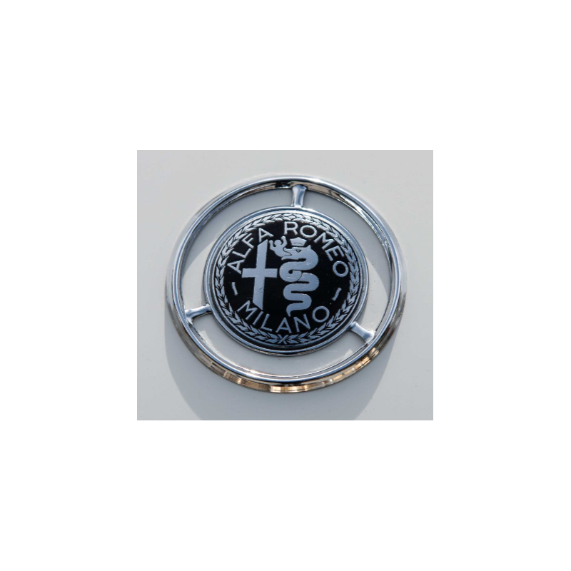 Emblem Alfa Romeo, schwarz mit Kranz, ohne Kunststoff Beschichtung, hinten