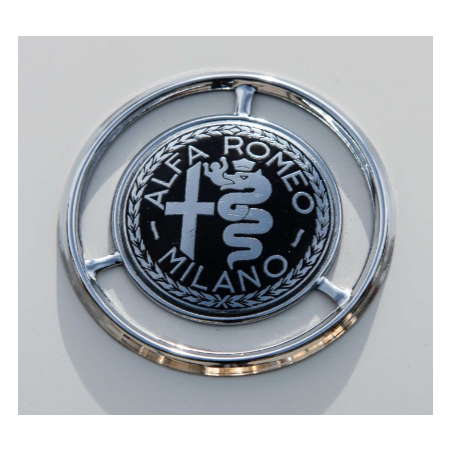 Emblem Alfa Romeo, schwarz mit Kranz, ohne Kunststoff Beschichtung, hinten