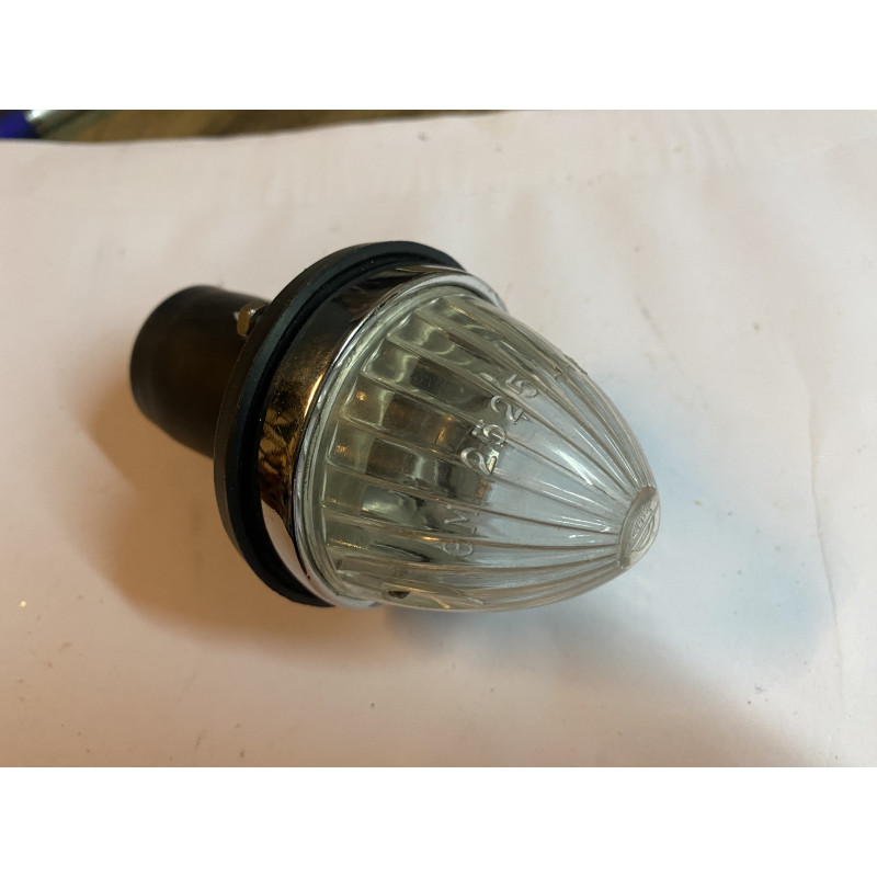 Blinker vorn komplett, weiß, spitze Form, mit Dichtung bis Bj.58