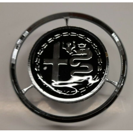 Emblem Alfa Romeo, schwarz mit Kranz, mit Kunststoff Beschichtung, hinten