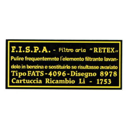 Aufkleber für Luftfilterkasten FISPA 1753 - 1300 Spider & Sprint Veloce, SS, SZ